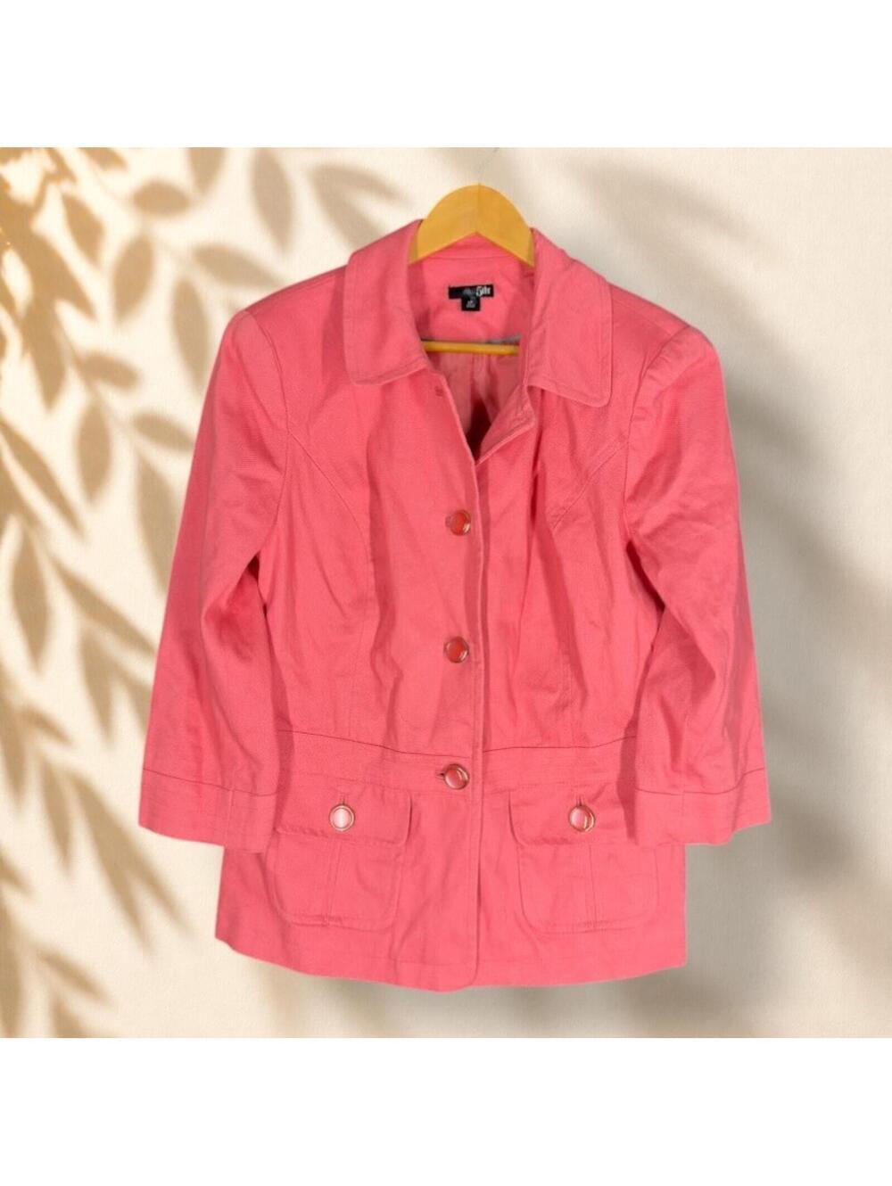 East 5th Jacket Women LT Tall Pink Button Up Collared 3/4 Sleeve Cotton Lined